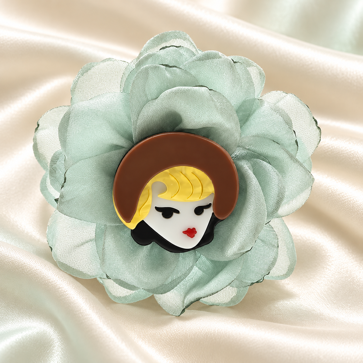 Layered Acrylic Character and Animal Brooch — styled background
