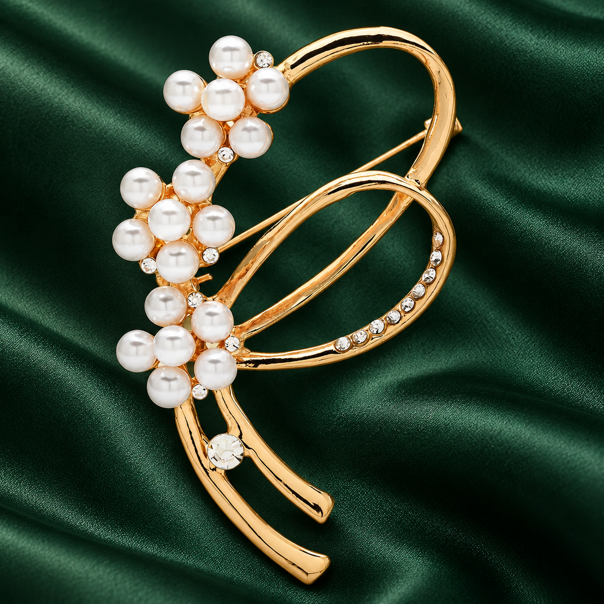 Openwork Floral Stem with Pearl-Look Accents Brooch — styled background