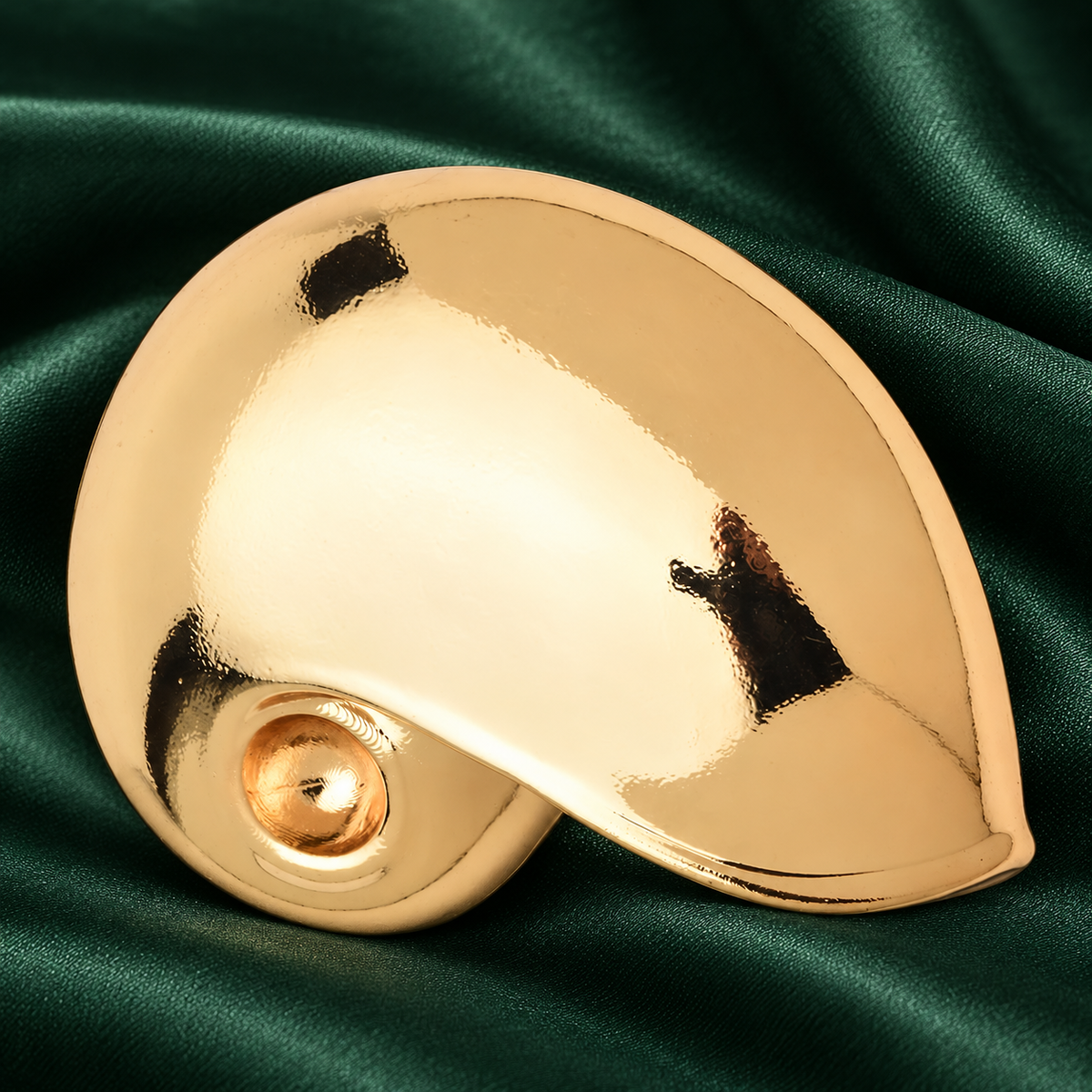 Polished Spiral Shell Brooch — styled background