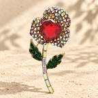 Jeweled Flower with Heart Center Brooch — styled background