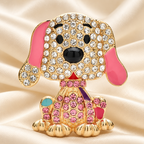 Jeweled Puppy with Enamel Ears Brooch — styled background