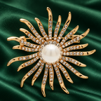Rhinestone Sunburst with Pearl-Look Center Brooch — styled background