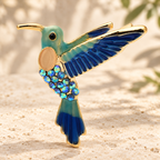 Flying Enamel Hummingbird with Rhinestones Brooch — styled background