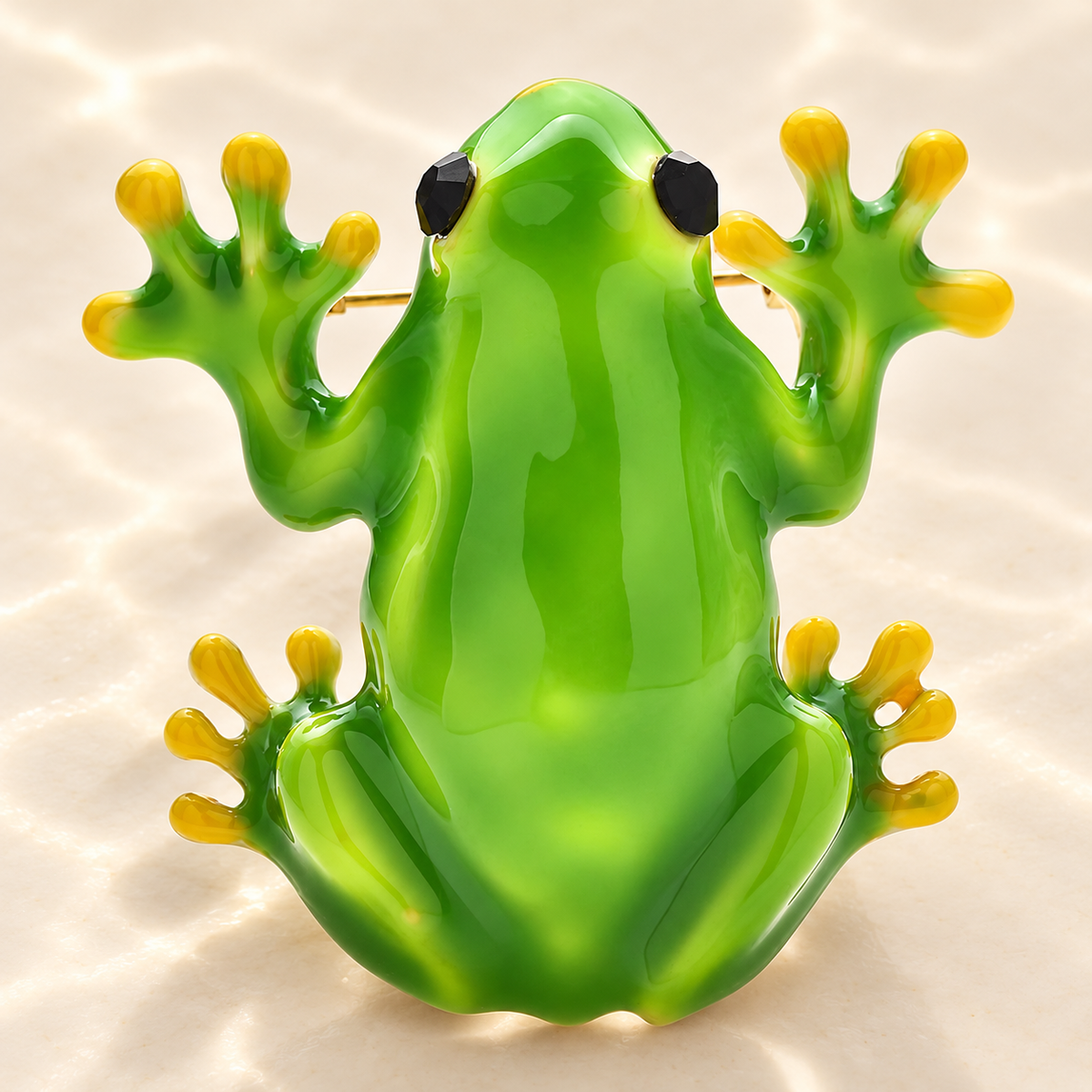 Bright Green Enamel Frog Brooch — styled background