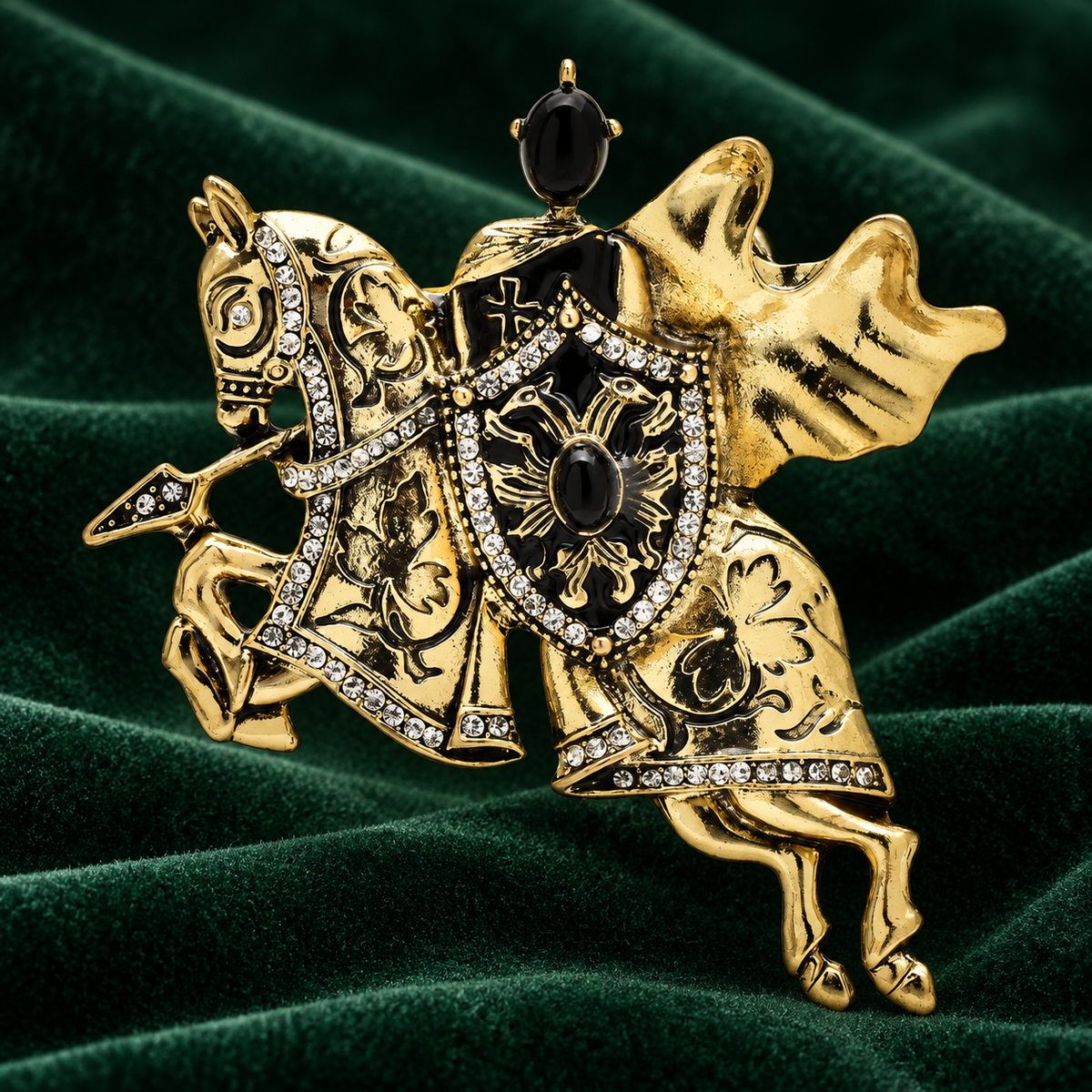Armored Knight on Horseback Brooch — styled background