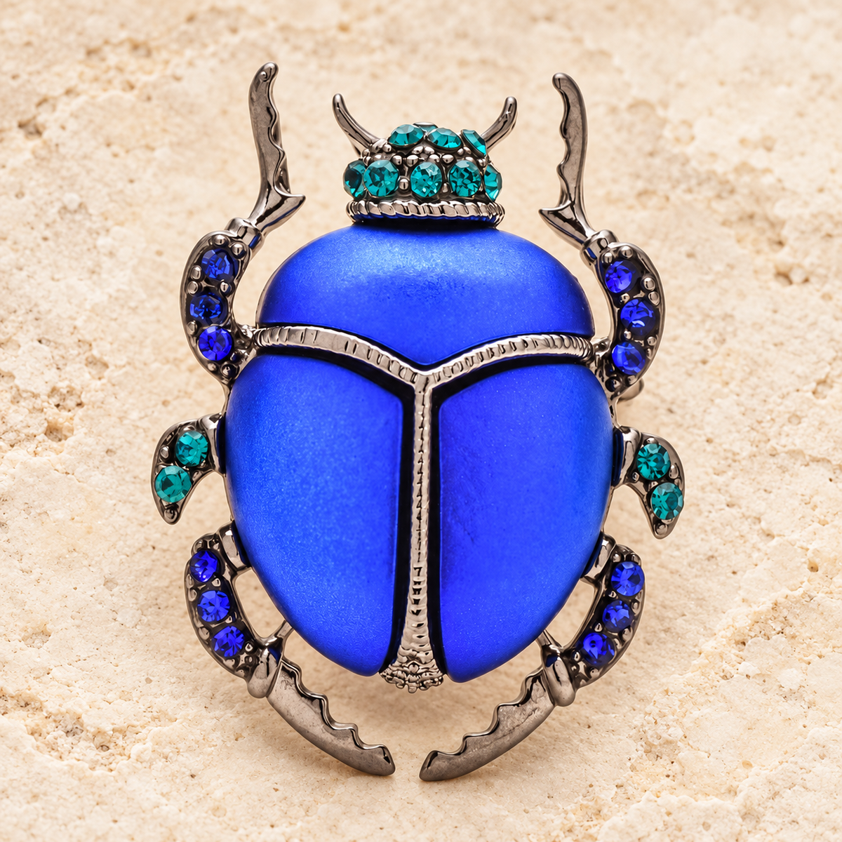 Jeweled Enamel Beetle Brooch — styled background