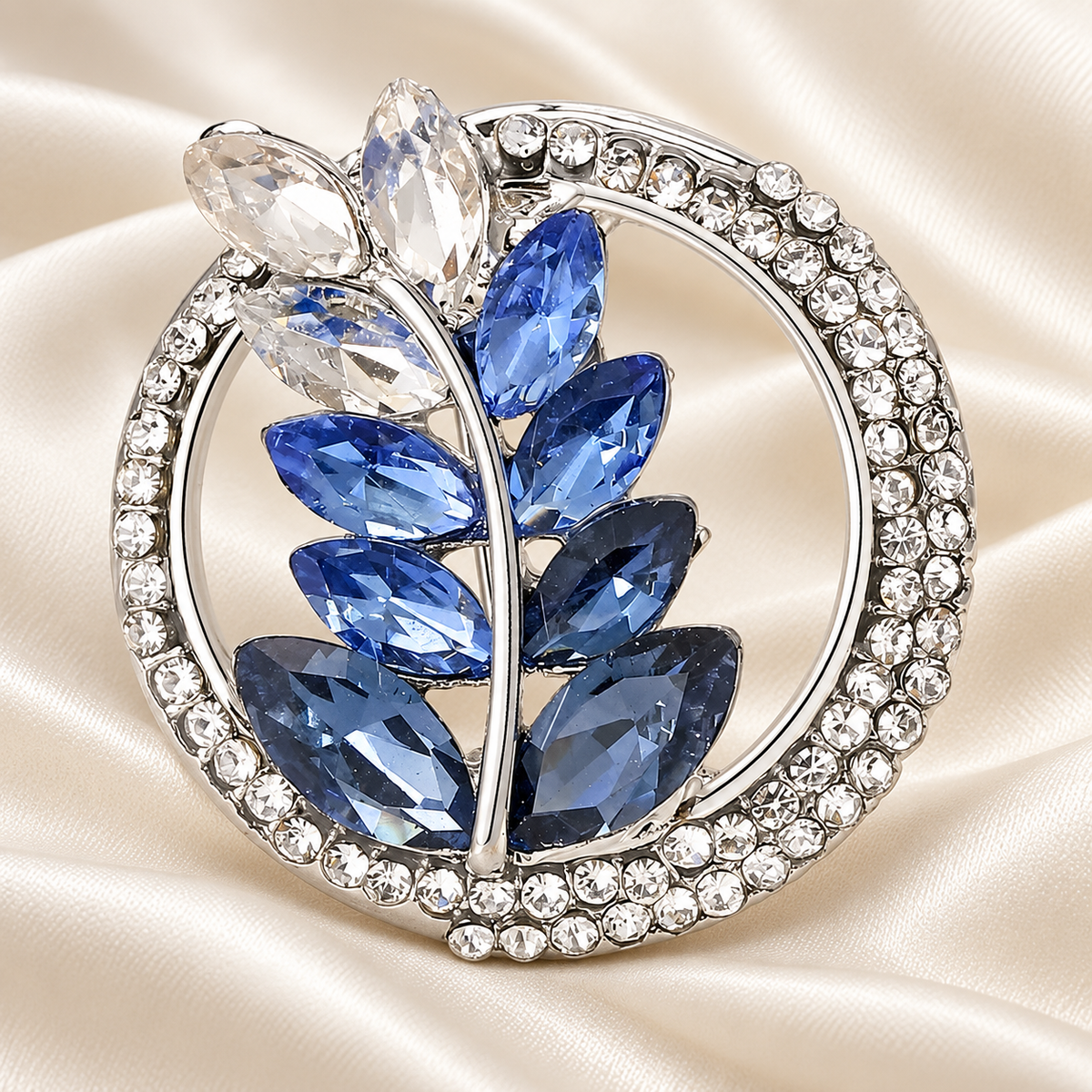 Jeweled Wheat Wreath Brooch — styled background