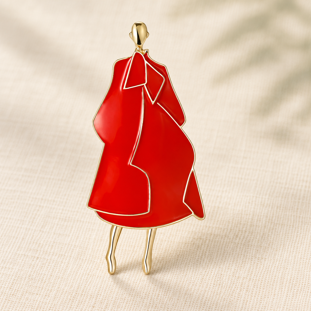 Modern Woman in Enamel Coat Brooch — styled background