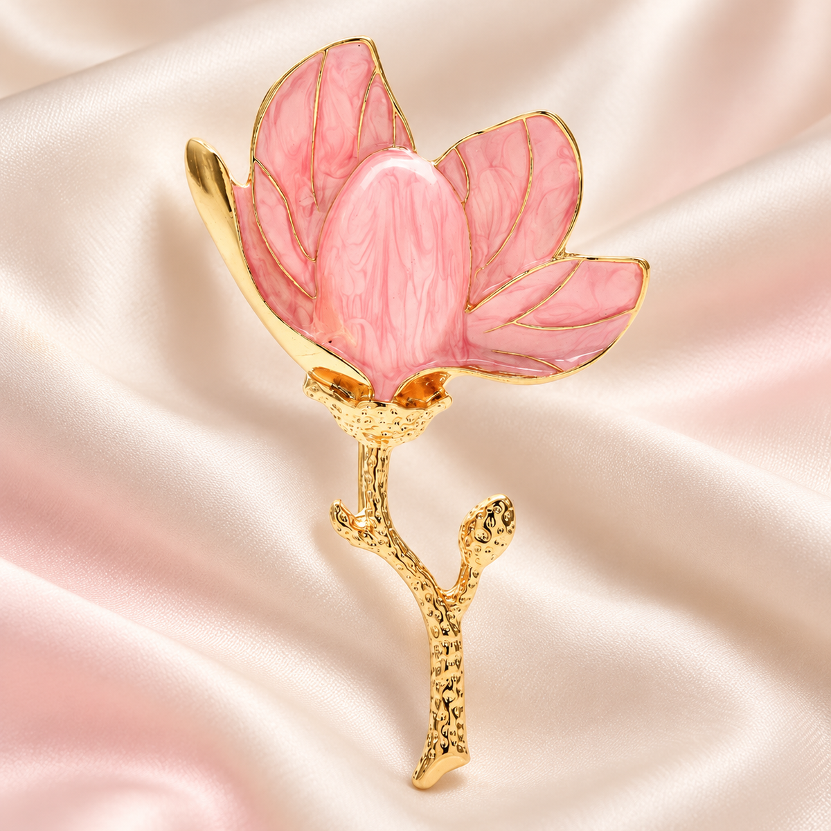 Enamel Magnolia Stem Brooch — styled background