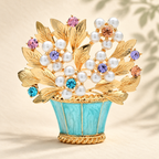 Pearl-Look Flower Bouquet in Pot Brooch — styled background