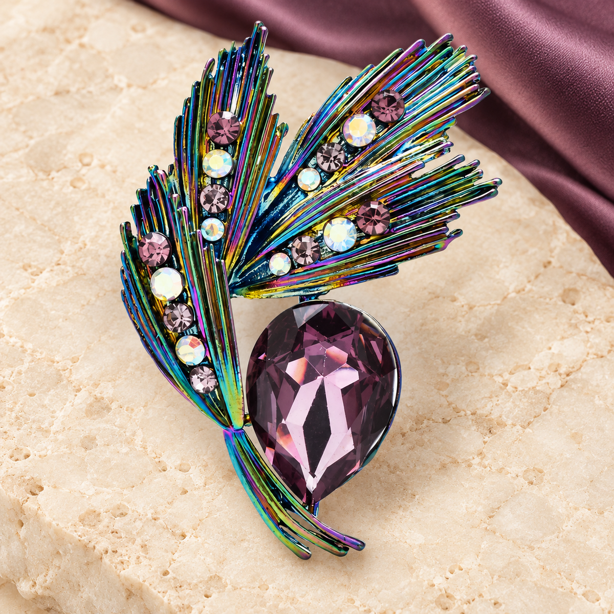 Iridescent Botanical and Butterfly Brooch — styled background