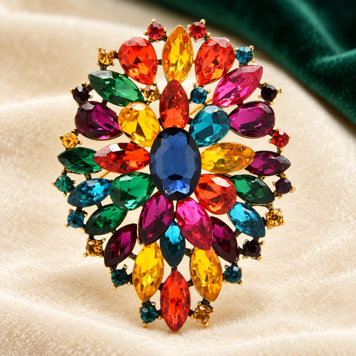 Radiant Faceted Stone Cluster Brooch — styled background