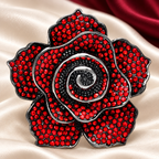 Spiral Rhinestone Rose Brooch — styled background