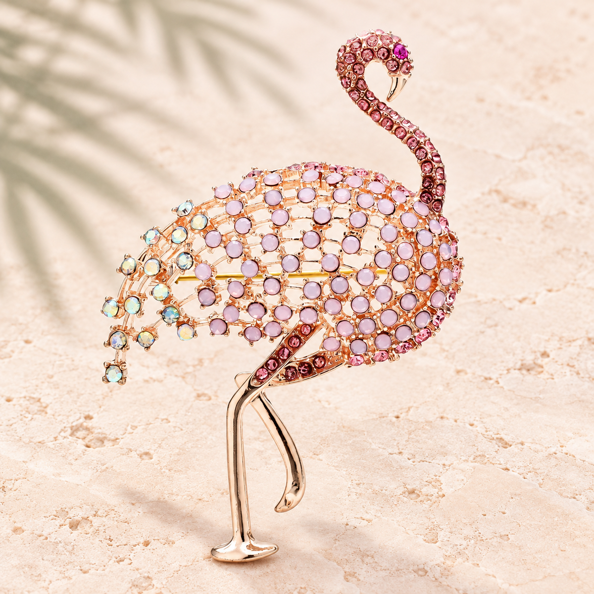 Pink Jeweled Bird Brooch — styled background