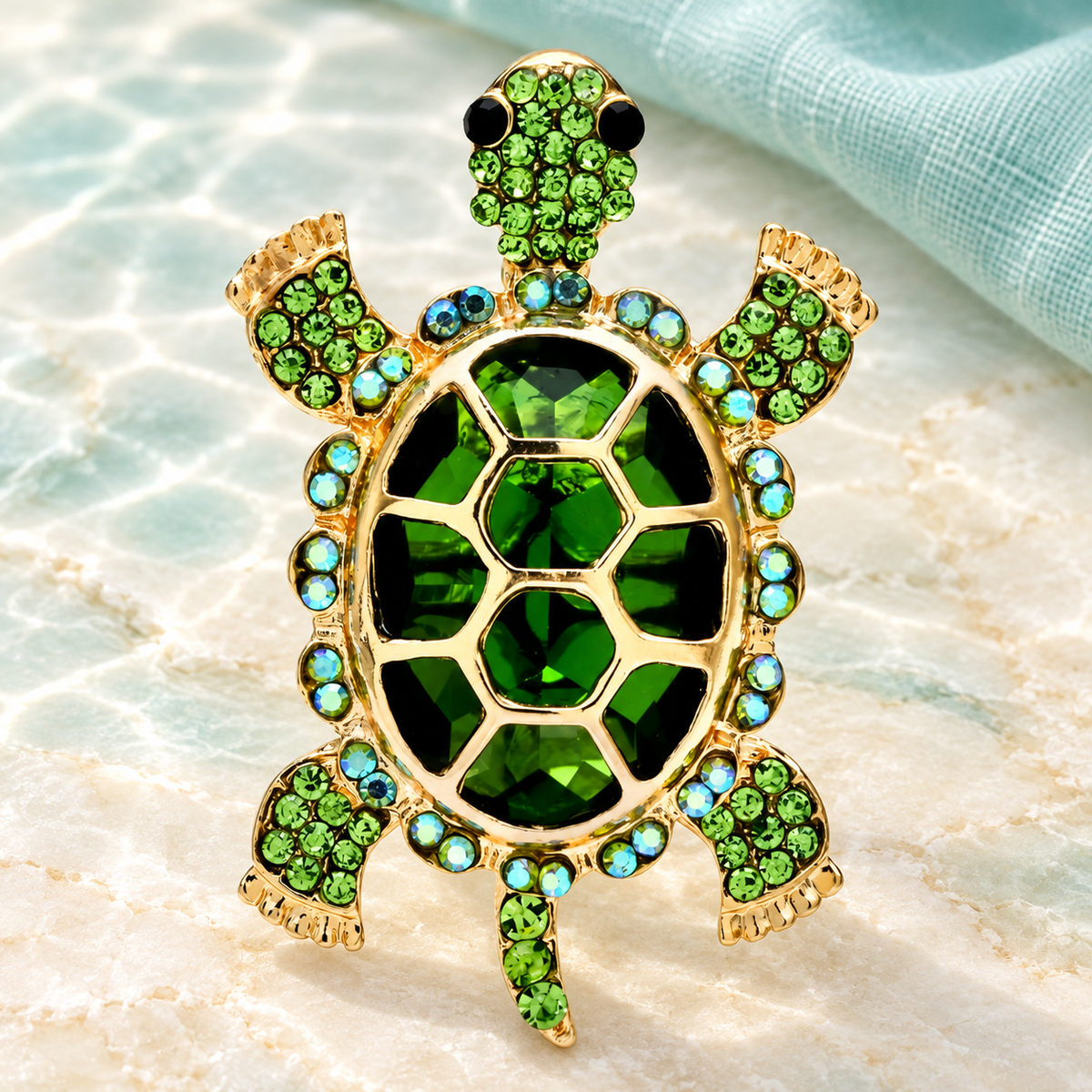 Faceted Shell Sea Turtle Brooch — styled background