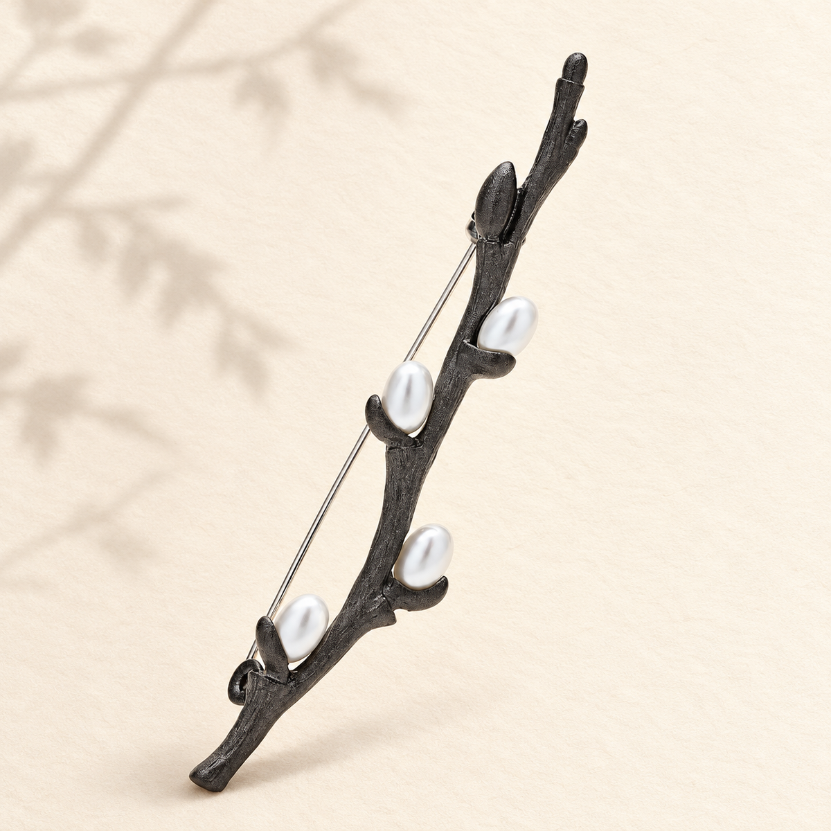 Willow Branch with Pearl-Look Buds Brooch — styled background