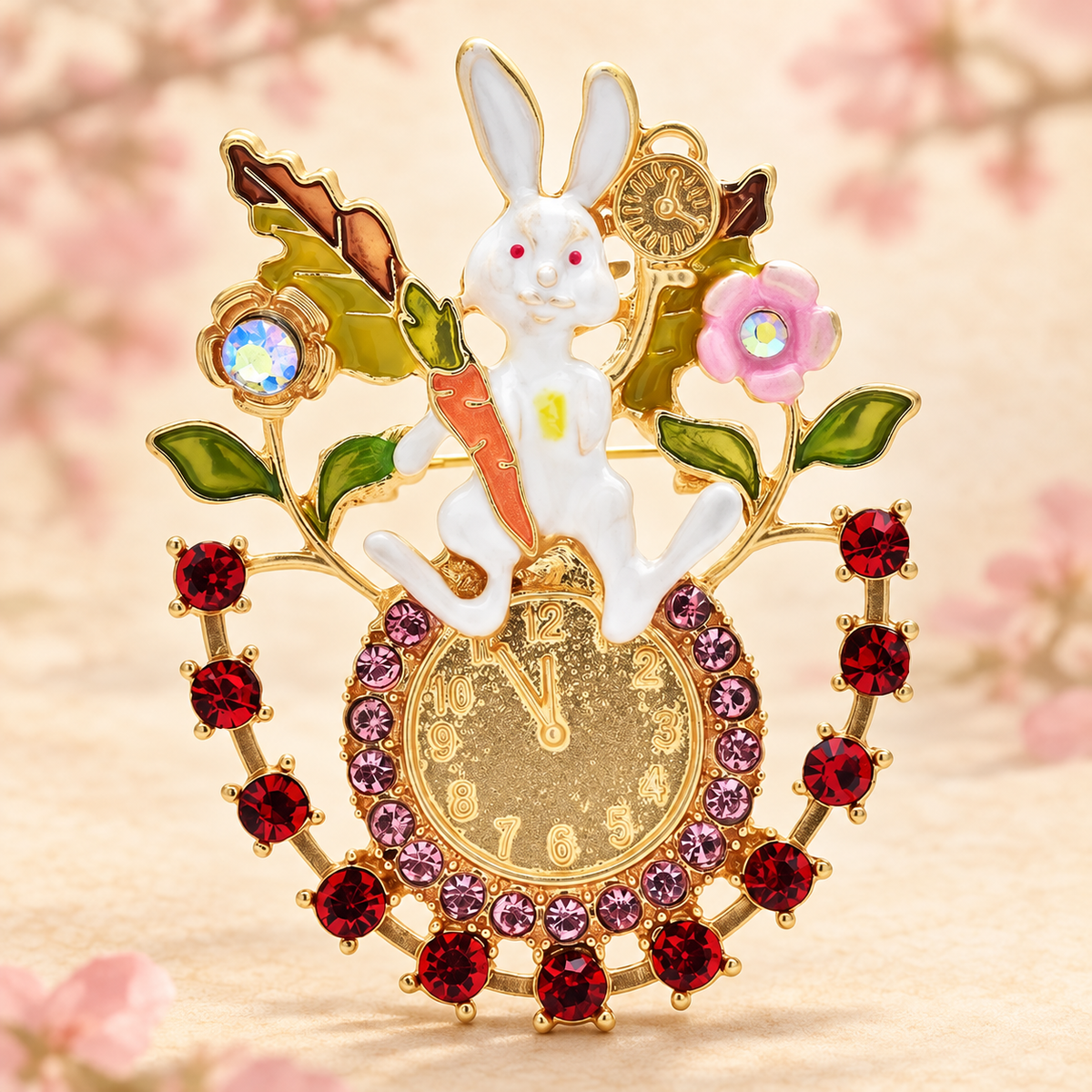 White Rabbit with Pocket Watch Brooch — styled background