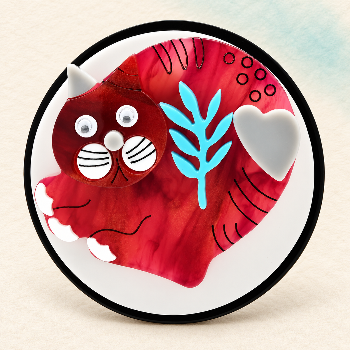 Movable Acrylic Animal Portrait Brooch — styled background