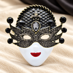 Jeweled Masquerade Face with Enamel Lips Brooch — styled background