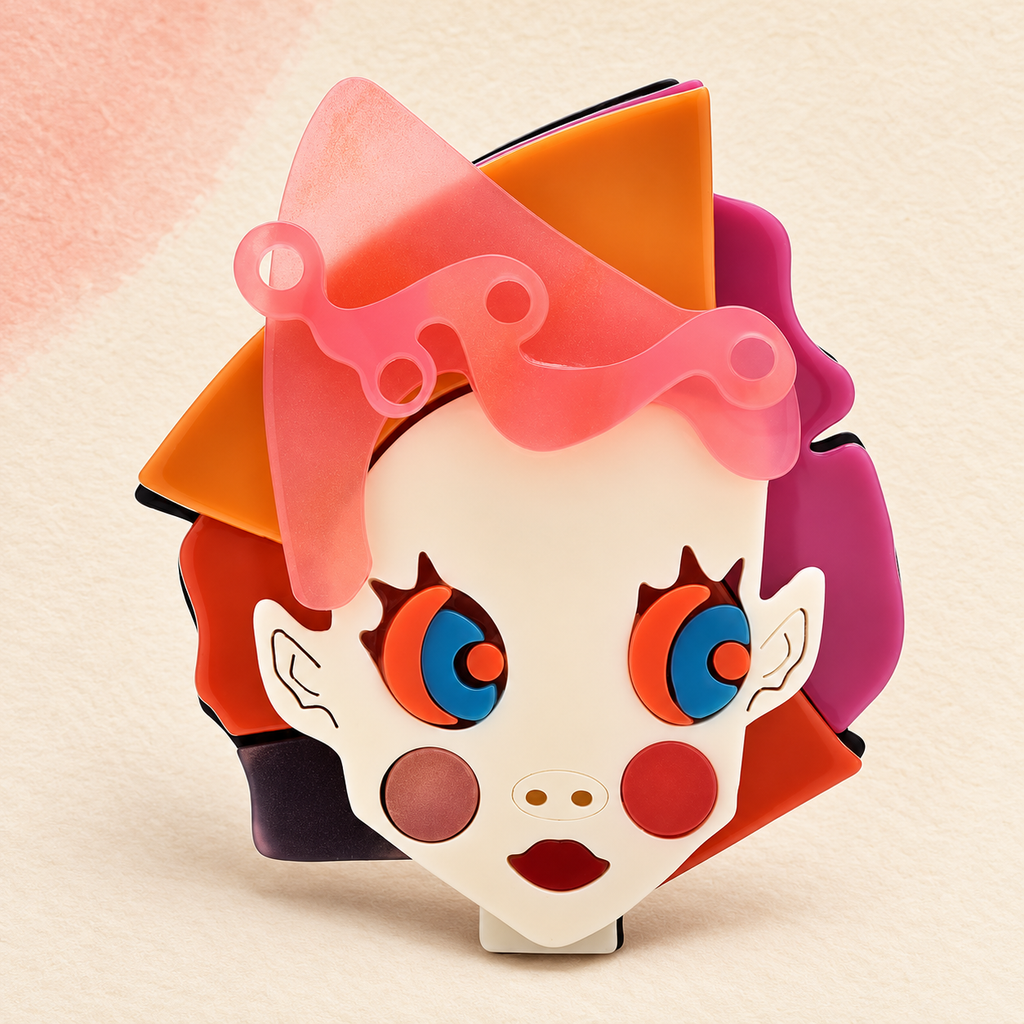 Layered Acrylic Clown Face Brooch — styled background