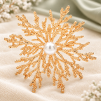 Textured Snowflake with Pearl-Look Center Brooch — styled background