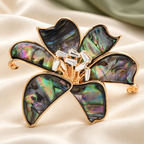 Pearlescent Flower with Curved Petals Brooch — styled background