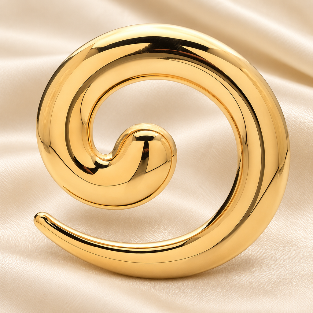 Polished Sculptural Spiral Brooch — styled background