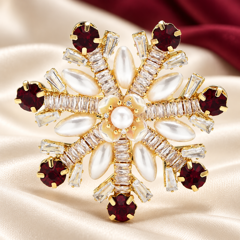 Pearl-Look Snowflake Flower Brooch — styled background
