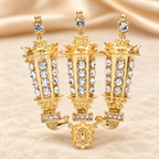 Rhinestone Three-Arm Candle Holder Brooch — styled background