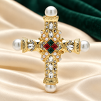 Baroque Cross with Pearl-Look Tips Brooch — styled background