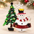 Snowman and Christmas Tree Brooch — styled background