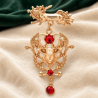Ornate Deer Head with Red Drop Brooch — styled background