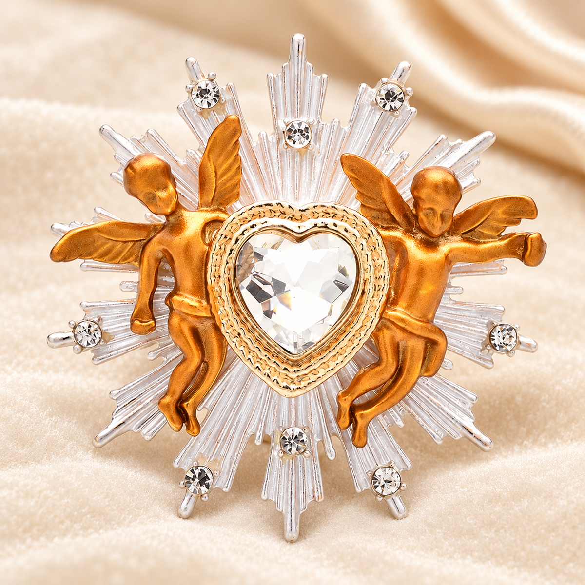 Winged Heart with Radiant Rhinestones Brooch — styled background