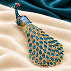 Large Enamel Peacock with Rhinestone Tail Brooch — styled background