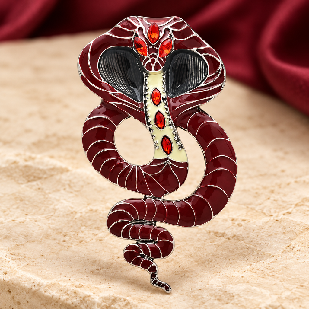 Large Enamel Cobra Brooch — styled background