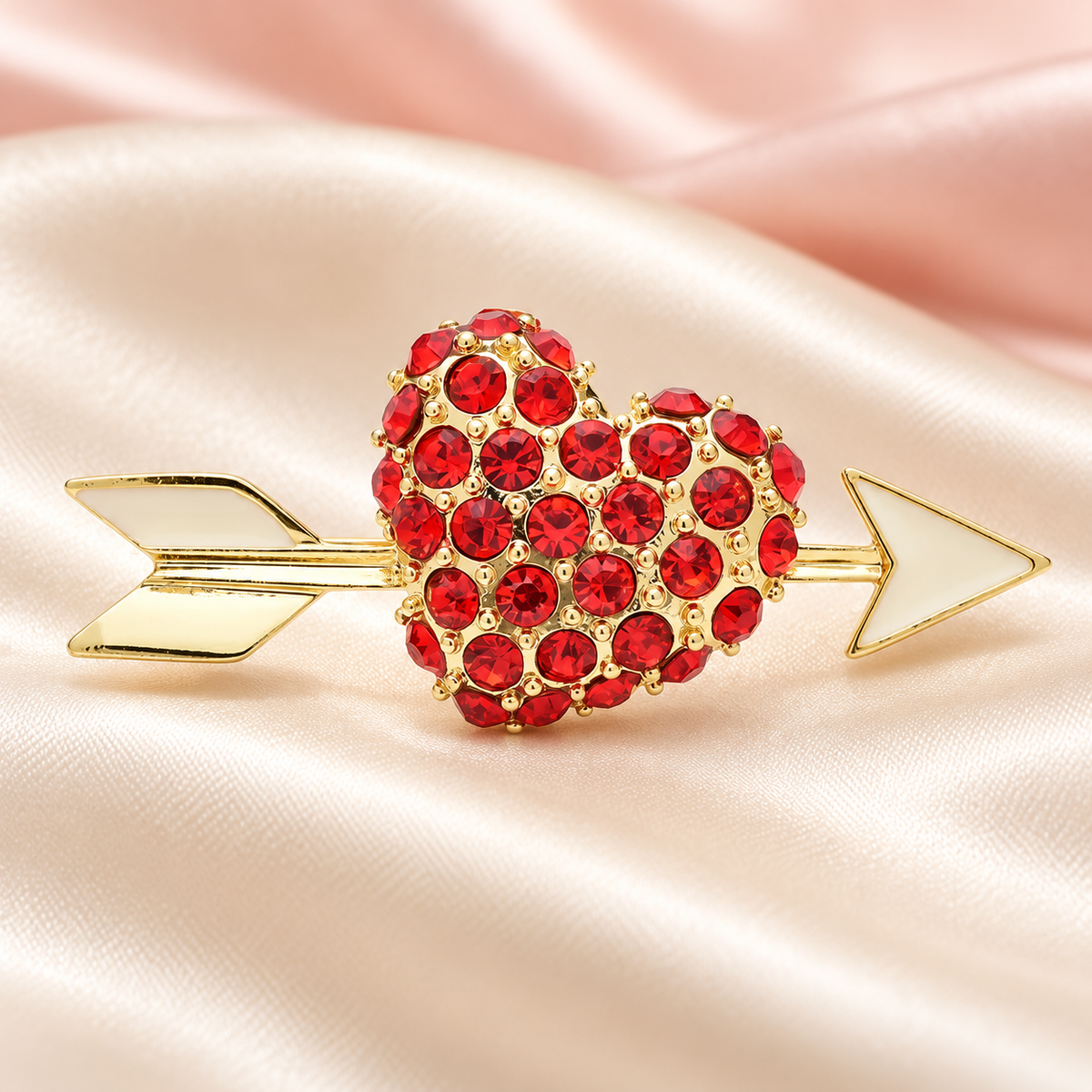 Cupid Arrow and Heart Brooch — styled background