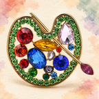 Artist Paint Palette with Multicolor Rhinestones Brooch — styled background