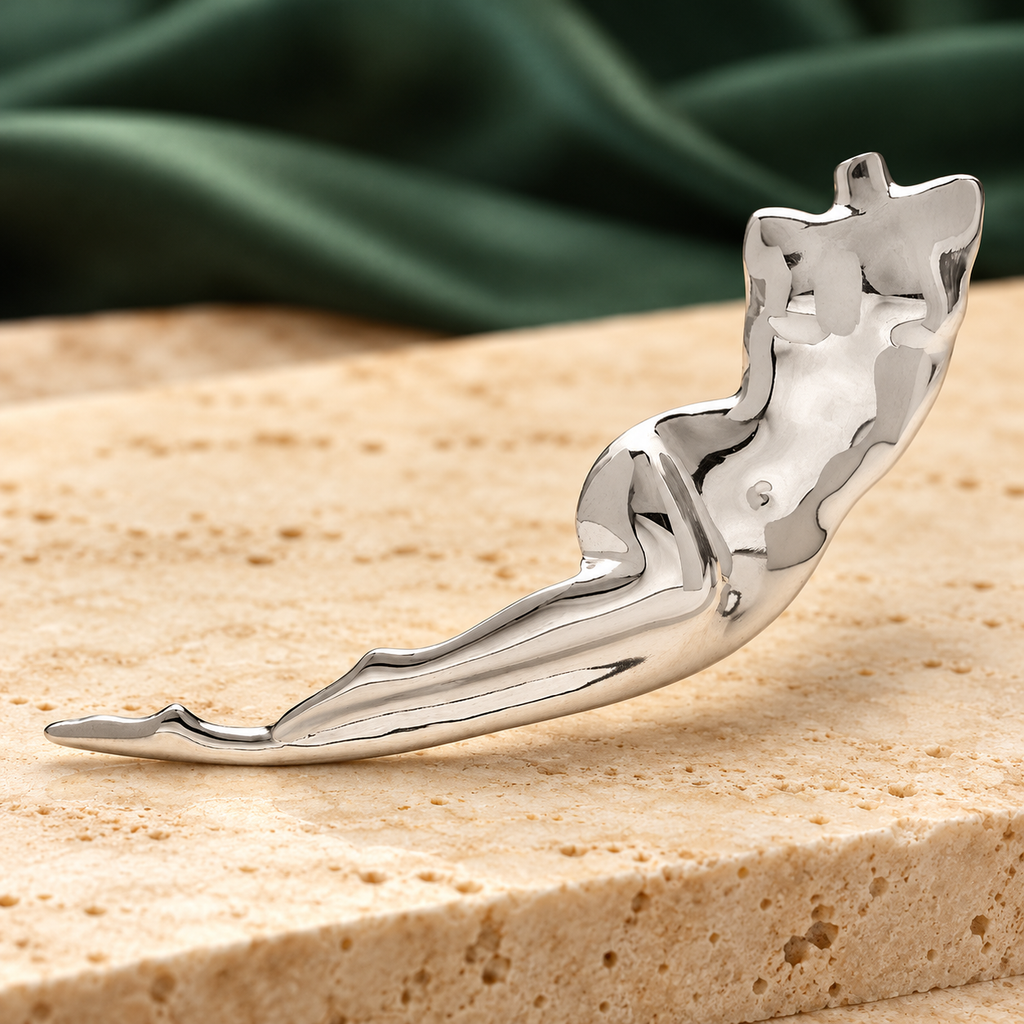 Flowing Abstract Female Silhouette Brooch — styled background