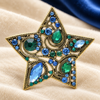 Green and Blue Jeweled Star Brooch — styled background
