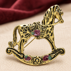 Vintage-Style Rocking Horse Brooch — styled background