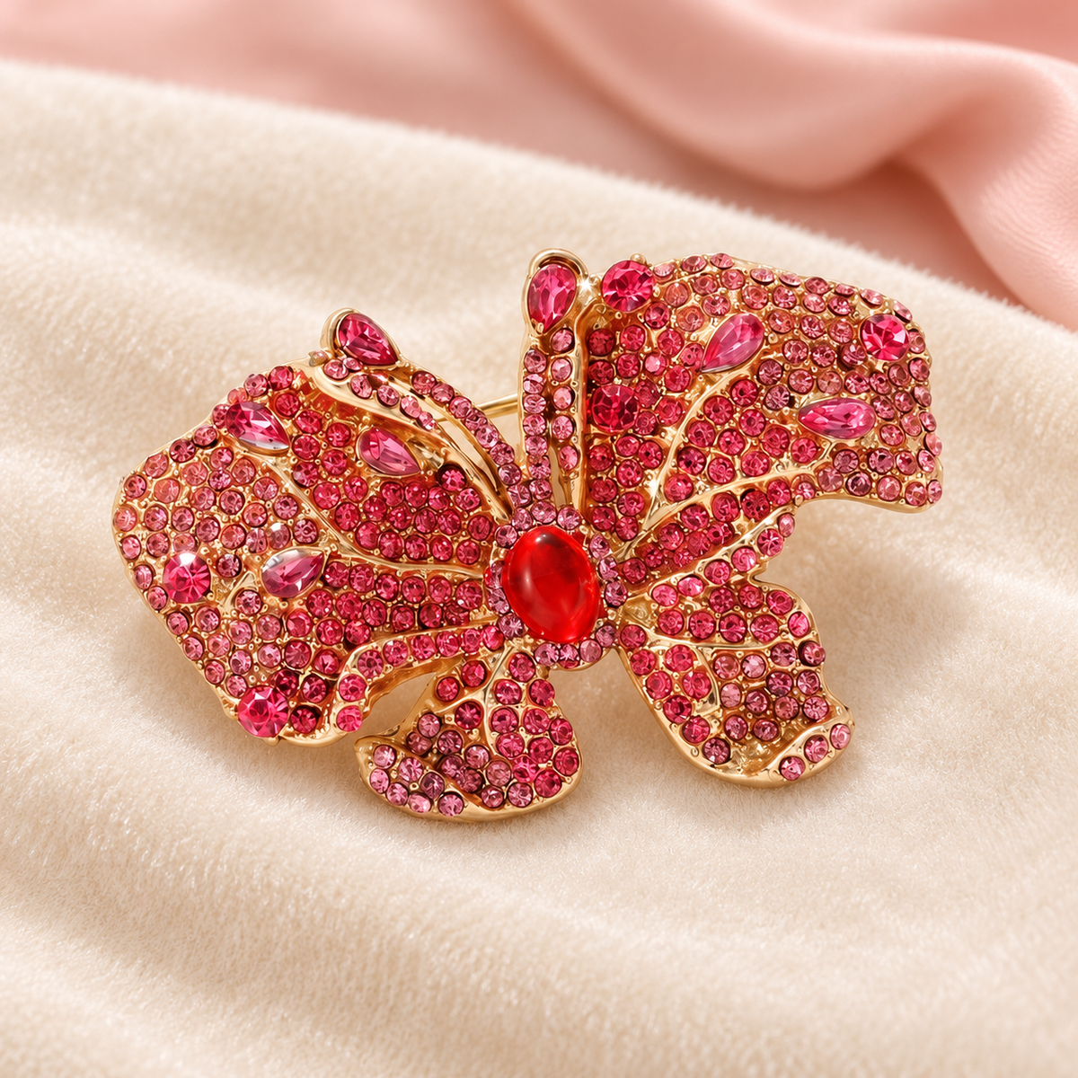 Rhinestone Petal Cluster Brooch — styled background