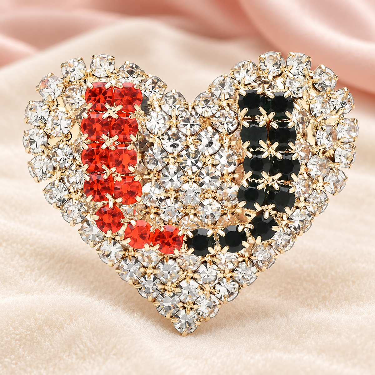 Love Lettering Rhinestone Heart Brooch — styled background