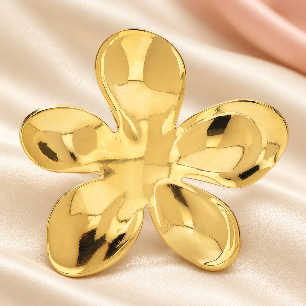 Polished Five-Petal Flower Brooch — styled background