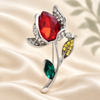 Red Rhinestone Tulip Brooch — styled background