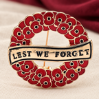 Lest We Forget Red Poppy Wreath Brooch — styled background