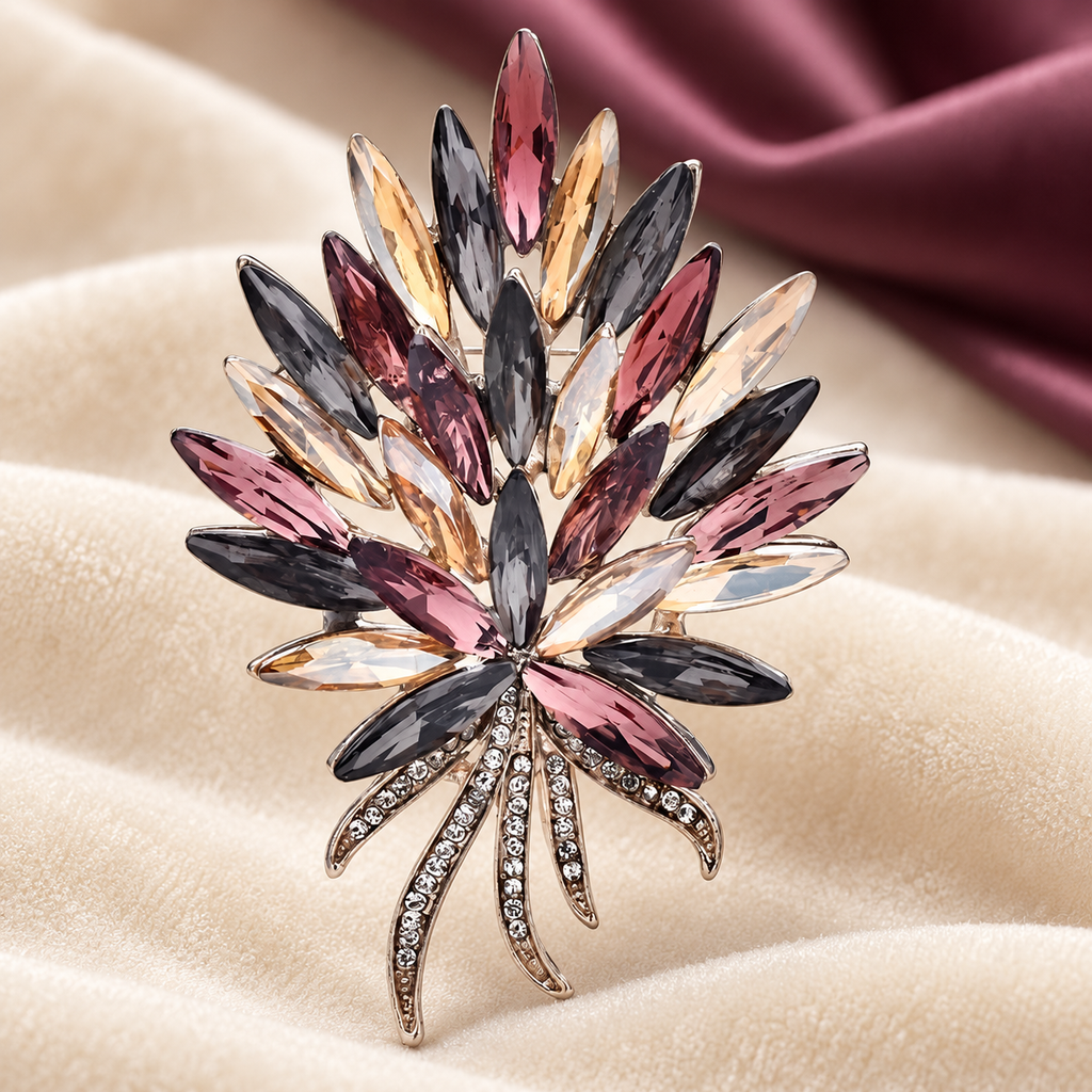 Marquise Rhinestone Bouquet with Bow Brooch — styled background