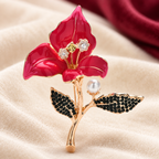 Enamel Orchid with Pearl-Look Stem Accent Brooch — styled background