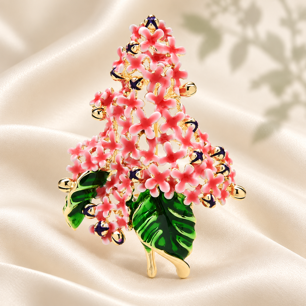 Colorful Lilac Flower Spray Brooch — styled background