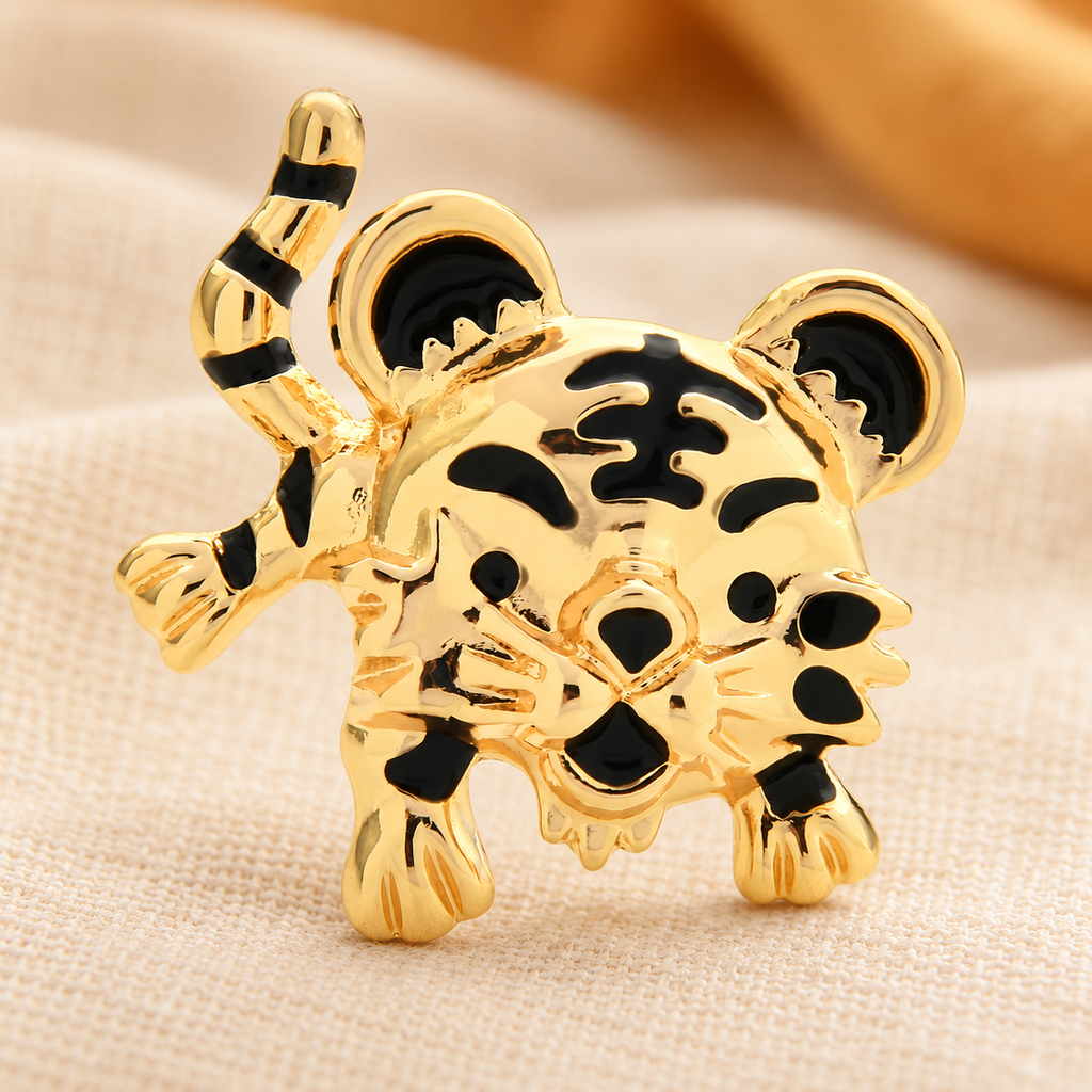 Playful Enamel Tiger Brooch — styled background