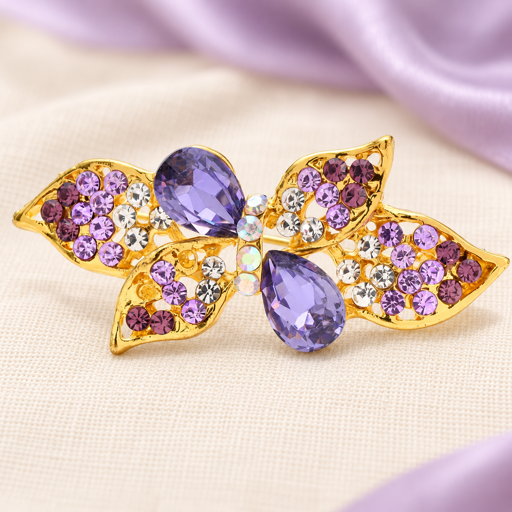 Jeweled Floral Spray with Oval Centers Brooch — styled background